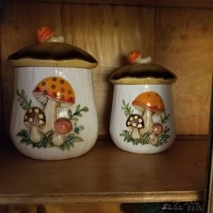 Merry Mushroom Vintage Ceramic Canisters (2)